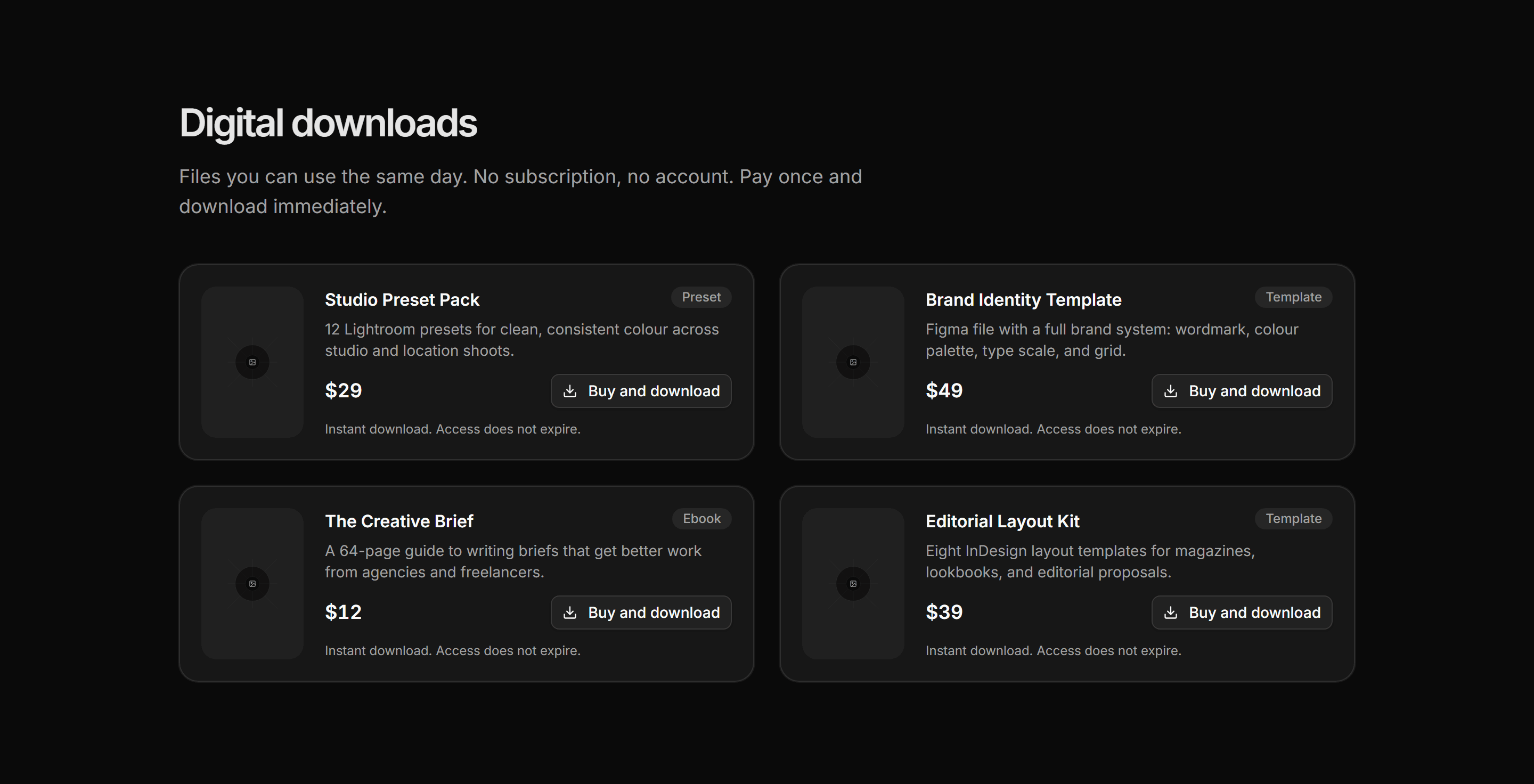Portfolio Shop and Product: Digital Downloads