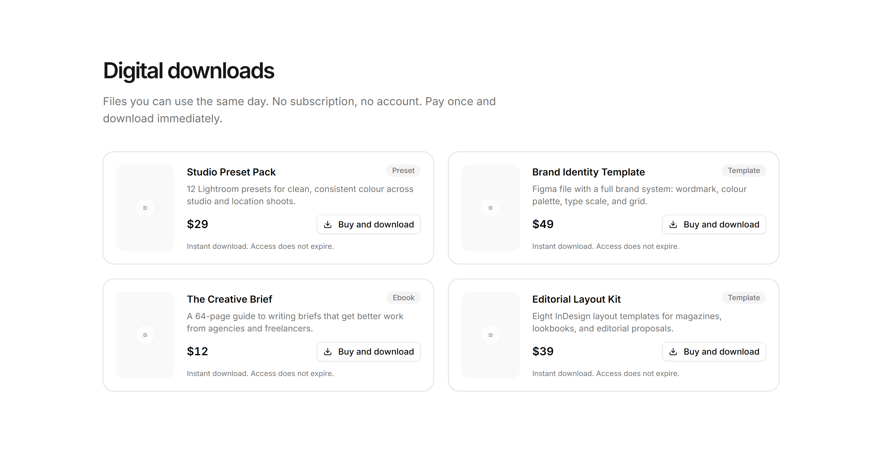 Portfolio Shop and Product: Digital Downloads
