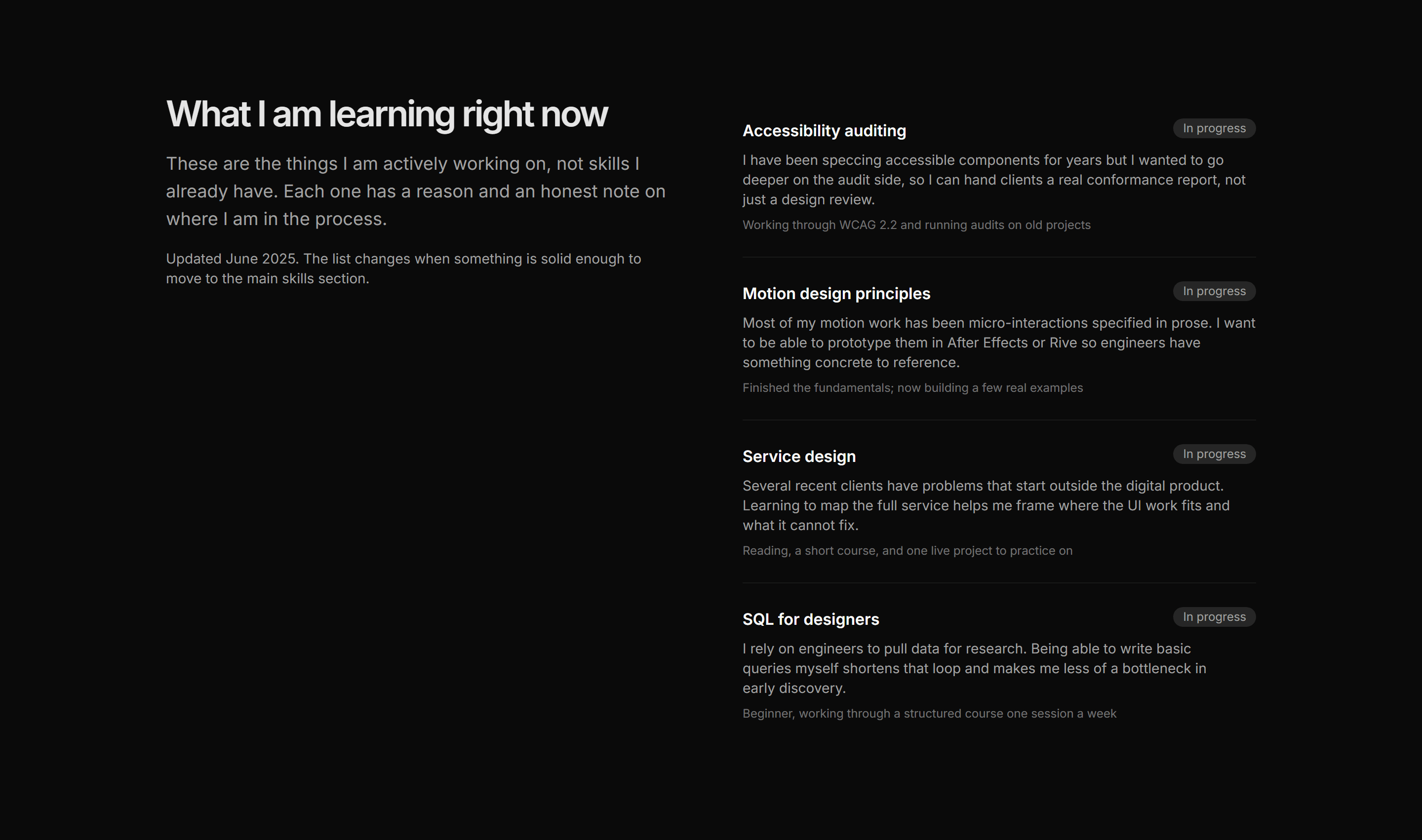 Portfolio Skills and Tool: Now Learning