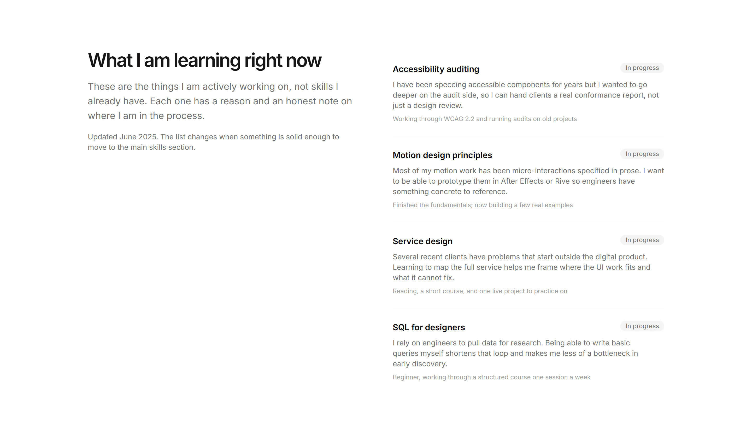 Portfolio Skills and Tool: Now Learning