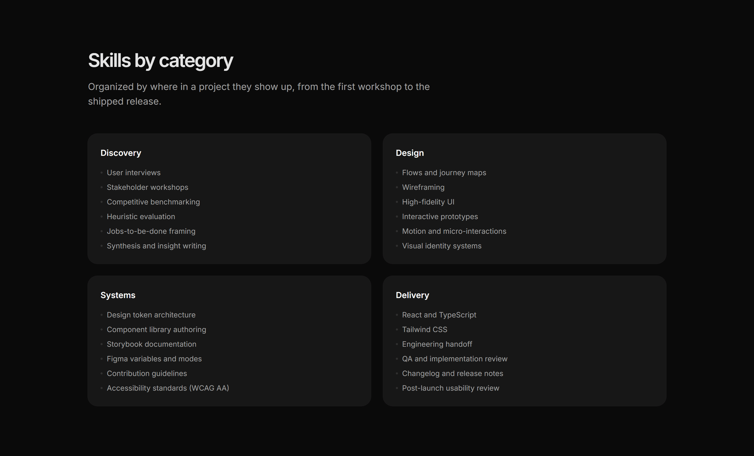 Portfolio Skills and Tool: Skill Categories