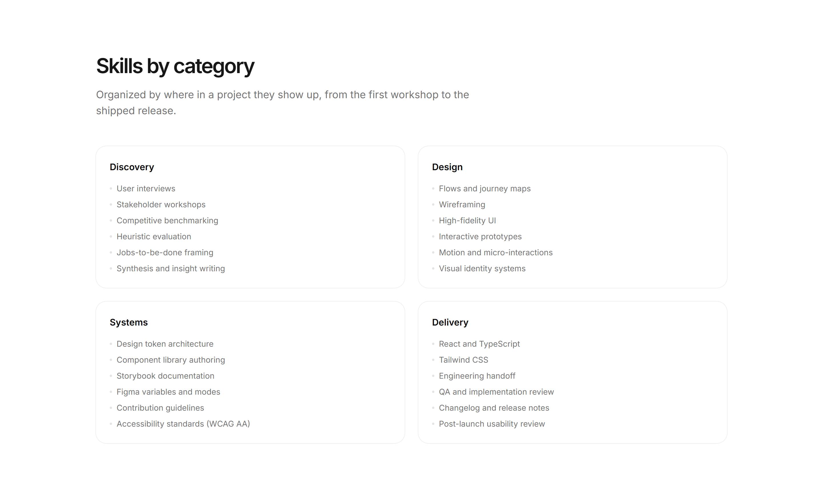 Portfolio Skills and Tool: Skill Categories