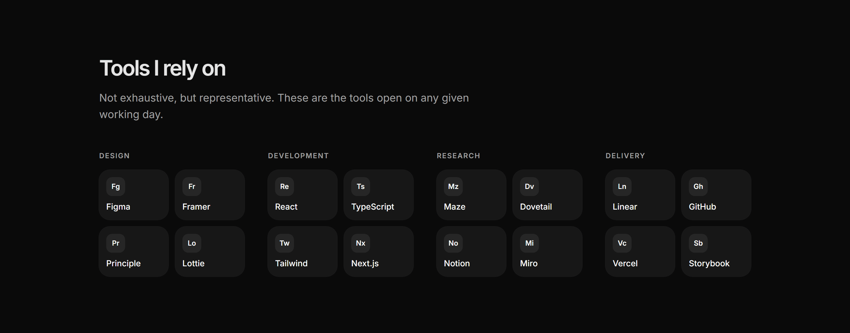 Portfolio Skills and Tool: Tool Stack Grid