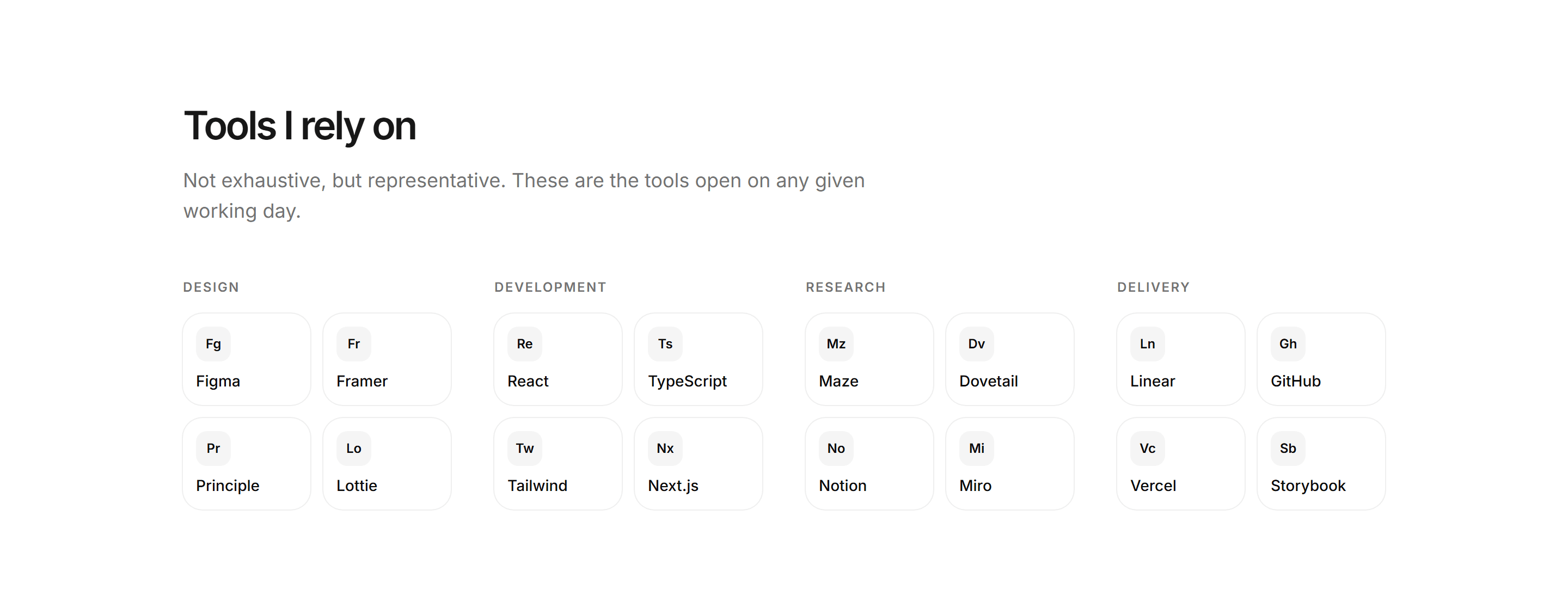 Portfolio Skills and Tool: Tool Stack Grid