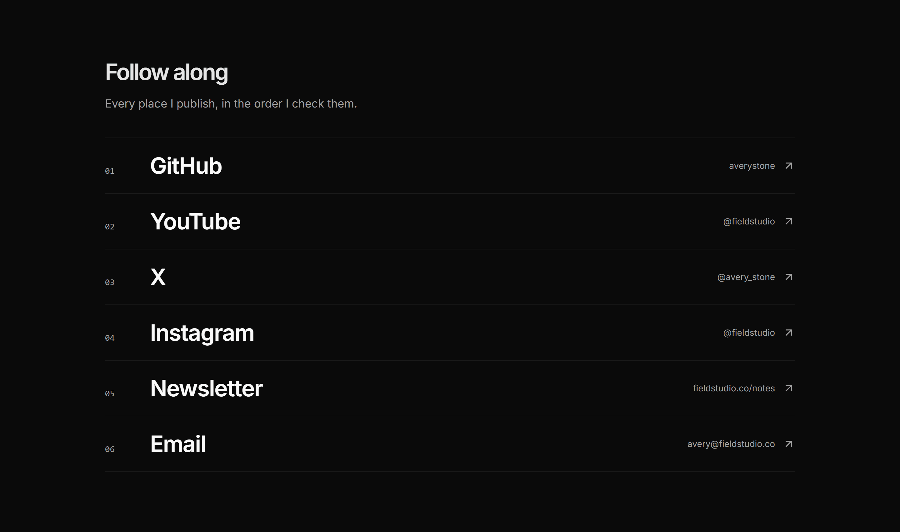 Portfolio Social and Link: Big Type Links