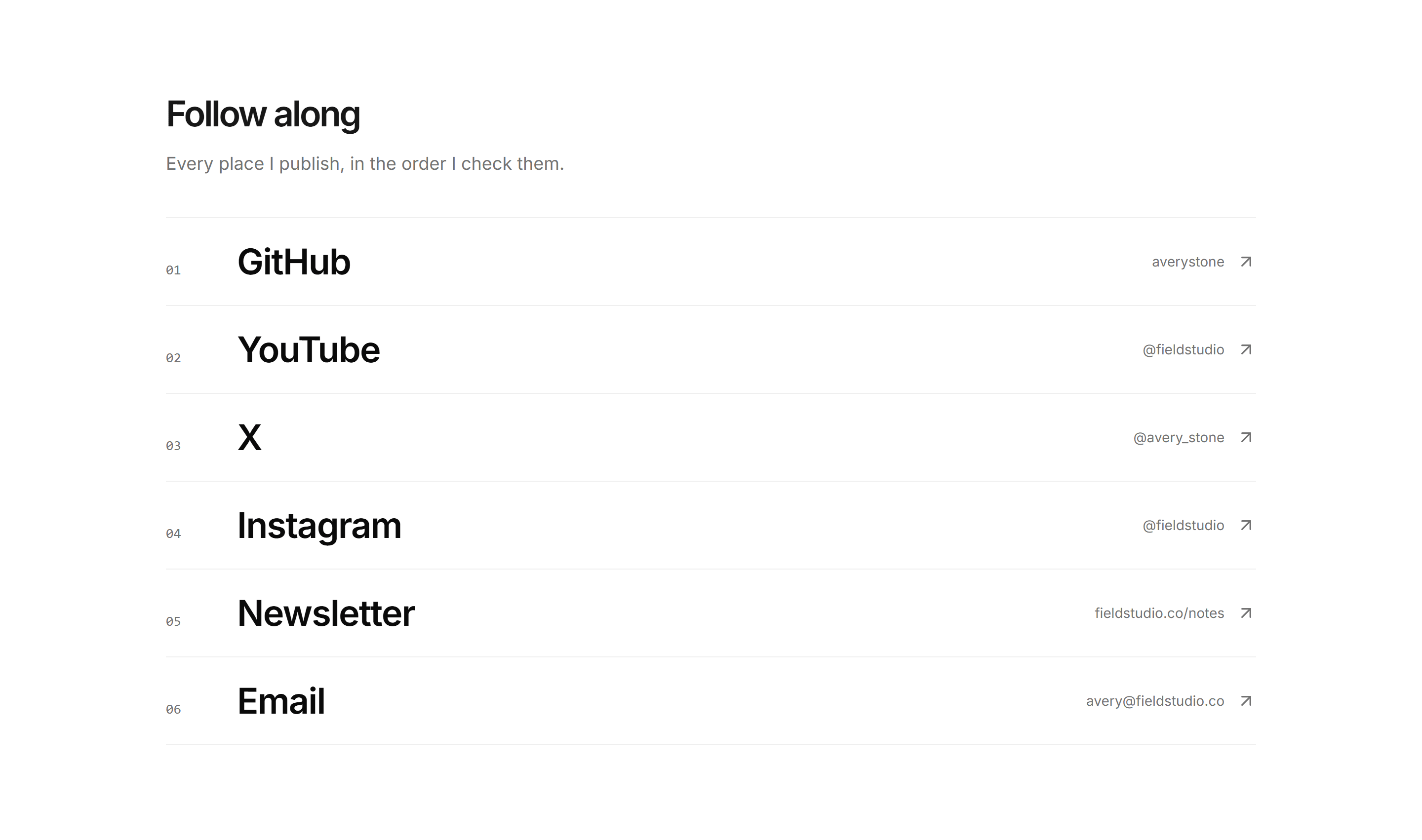 Portfolio Social and Link: Big Type Links
