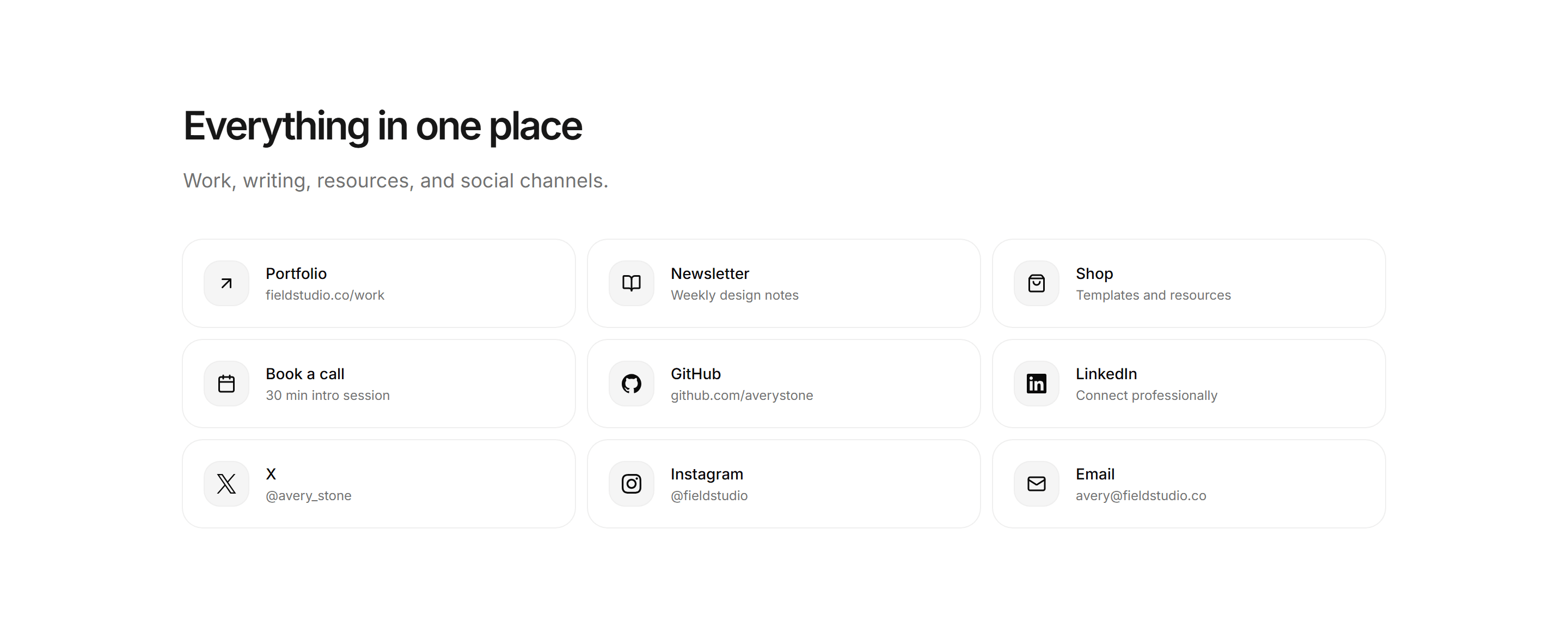 Portfolio Social and Link: Links Grid