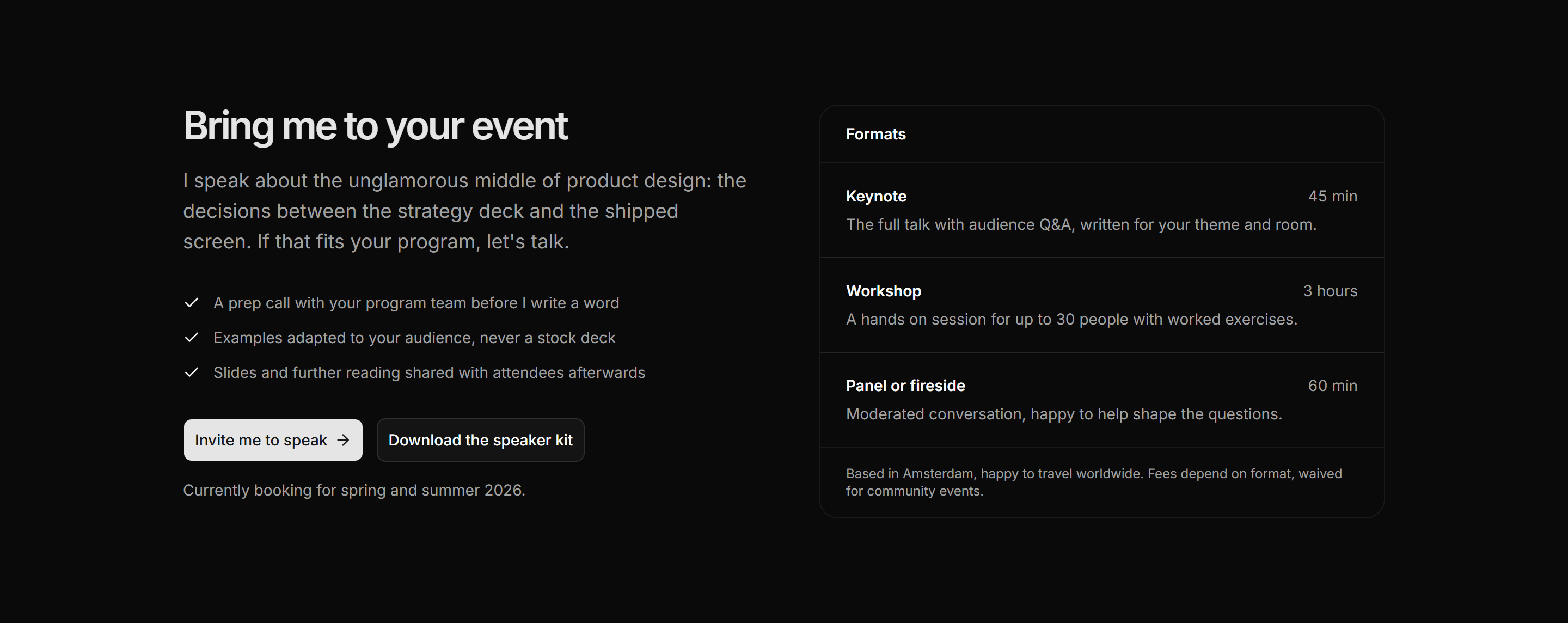 Portfolio Speaking and Event: Booking CTA