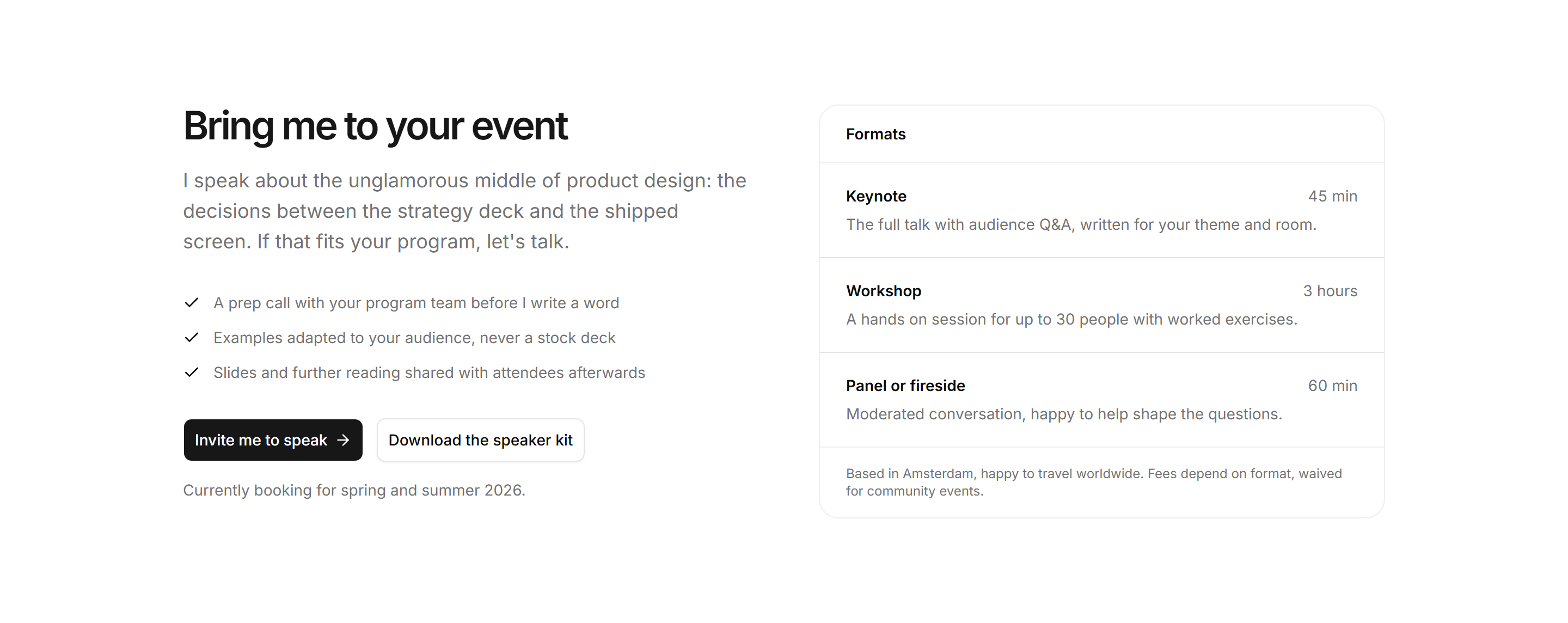 Portfolio Speaking and Event: Booking CTA