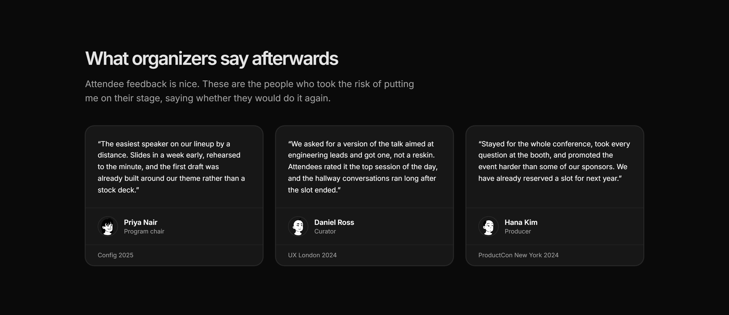 Portfolio Speaking and Event: Organizer Quotes