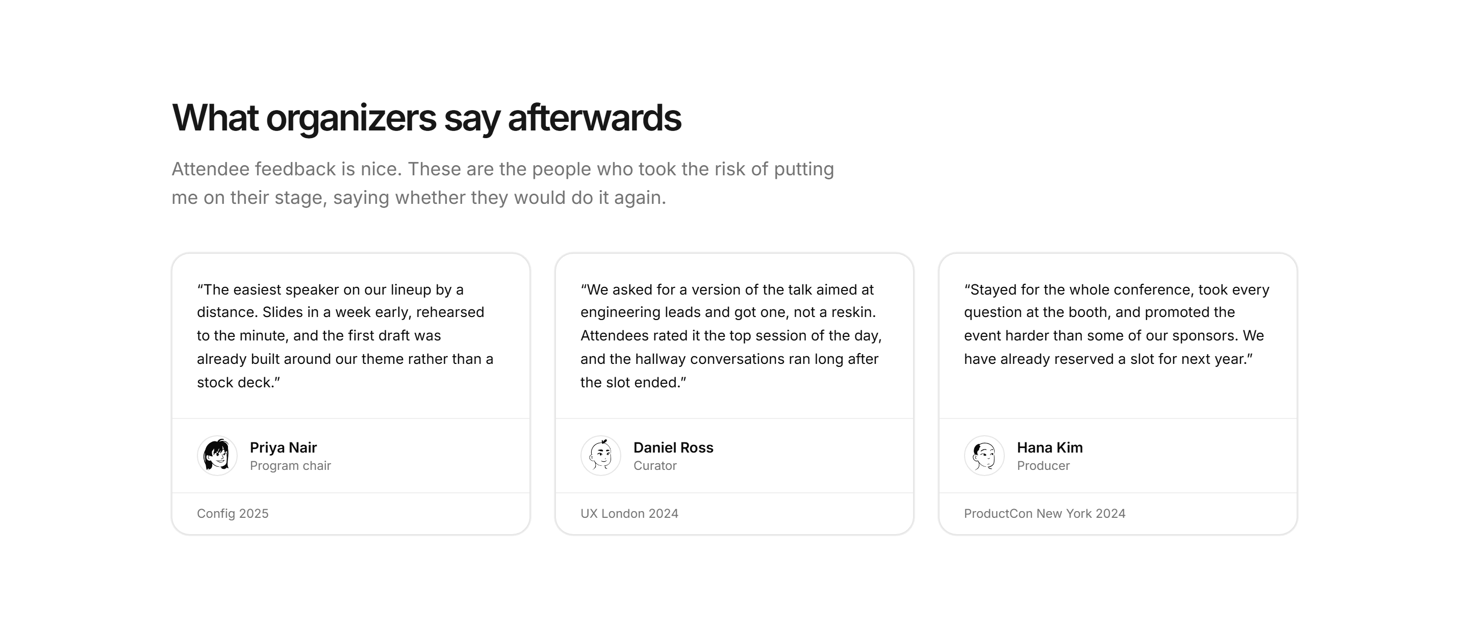 Portfolio Speaking and Event: Organizer Quotes