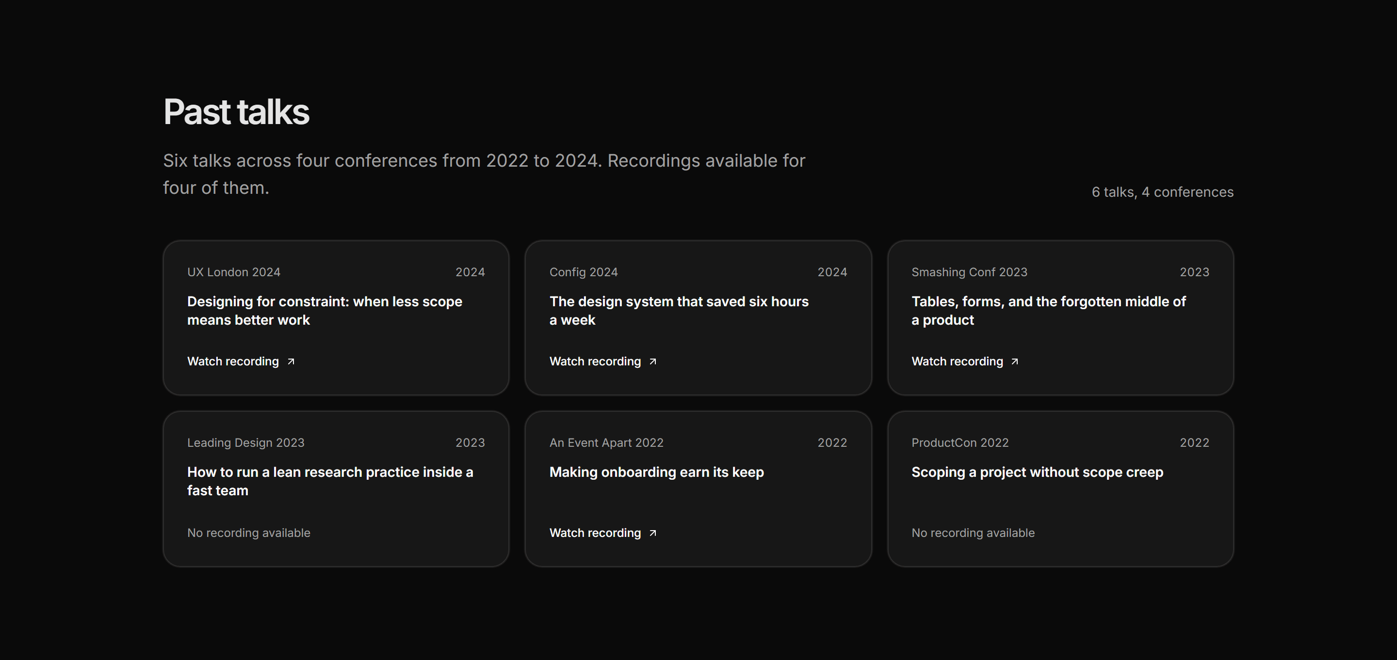 Portfolio Speaking and Event: Past Talks Grid