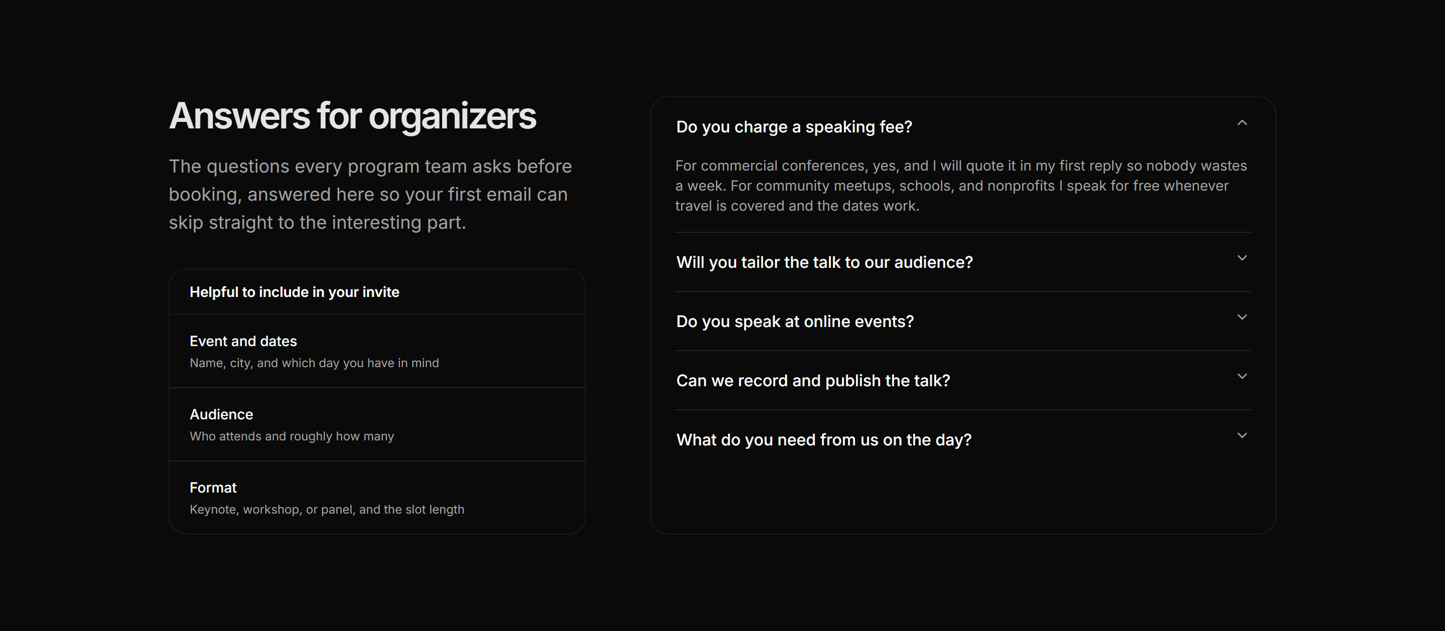 Portfolio Speaking and Event: Speaking FAQ