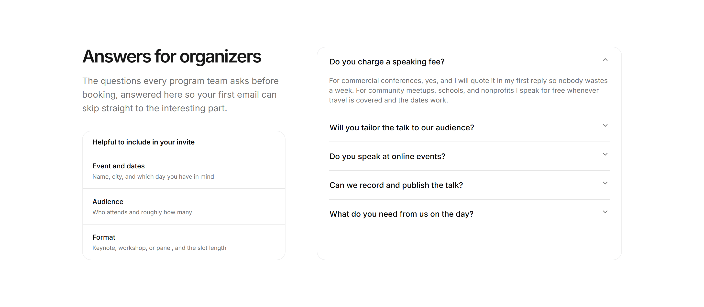 Portfolio Speaking and Event: Speaking FAQ