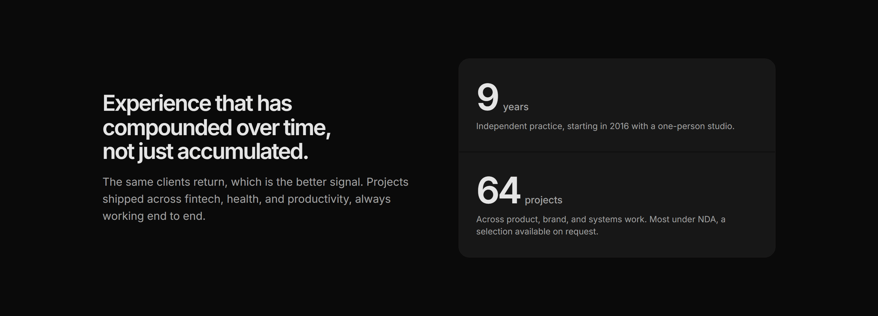 Portfolio Stat: Years And Projects