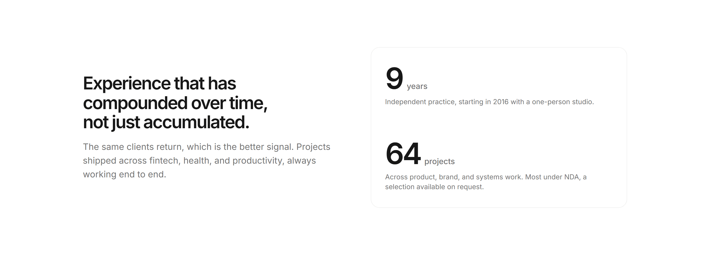 Portfolio Stat: Years And Projects