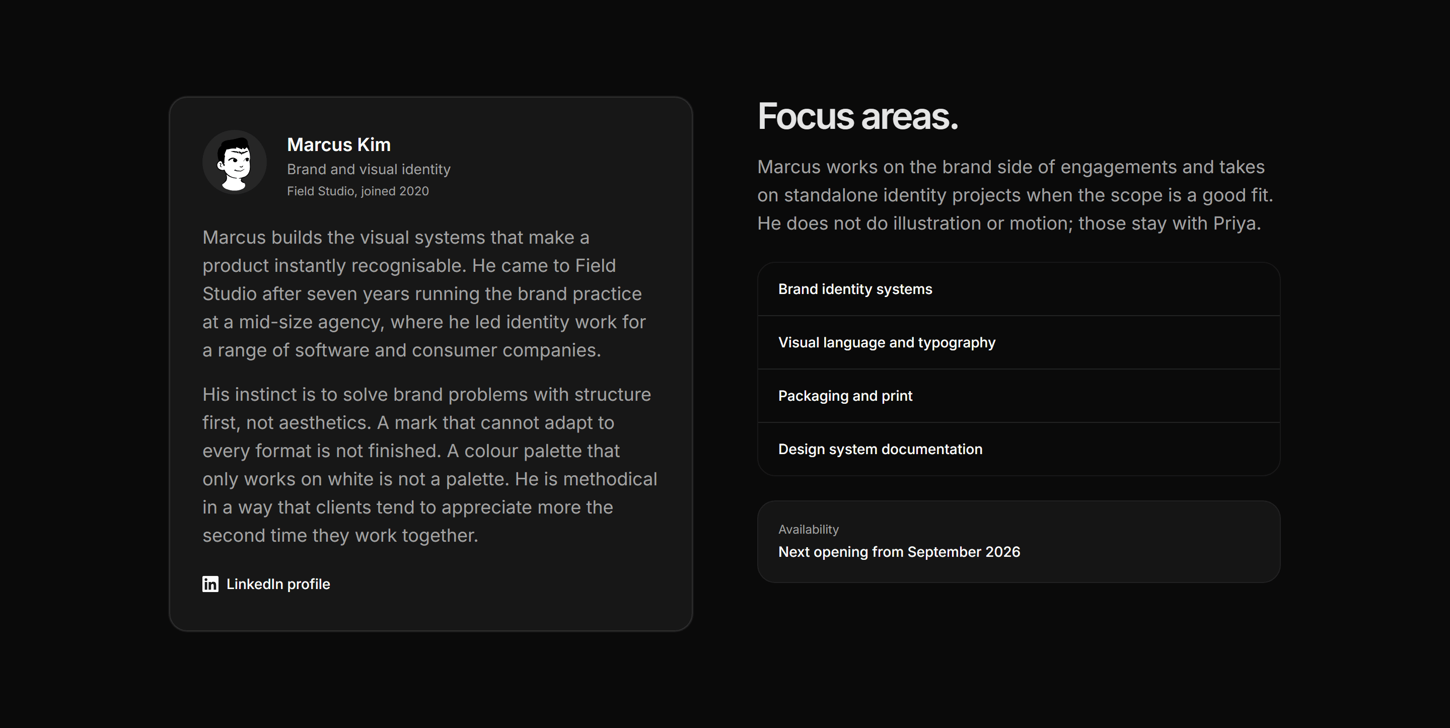 Portfolio Studio and Team: Team Member Card