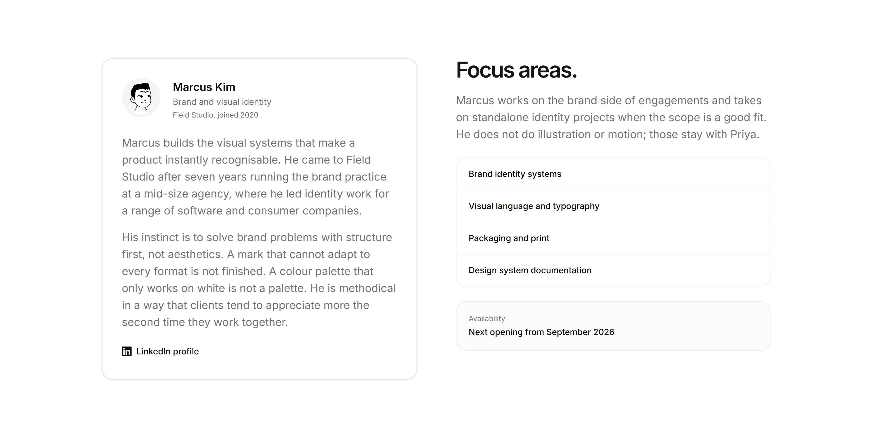 Portfolio Studio and Team: Team Member Card