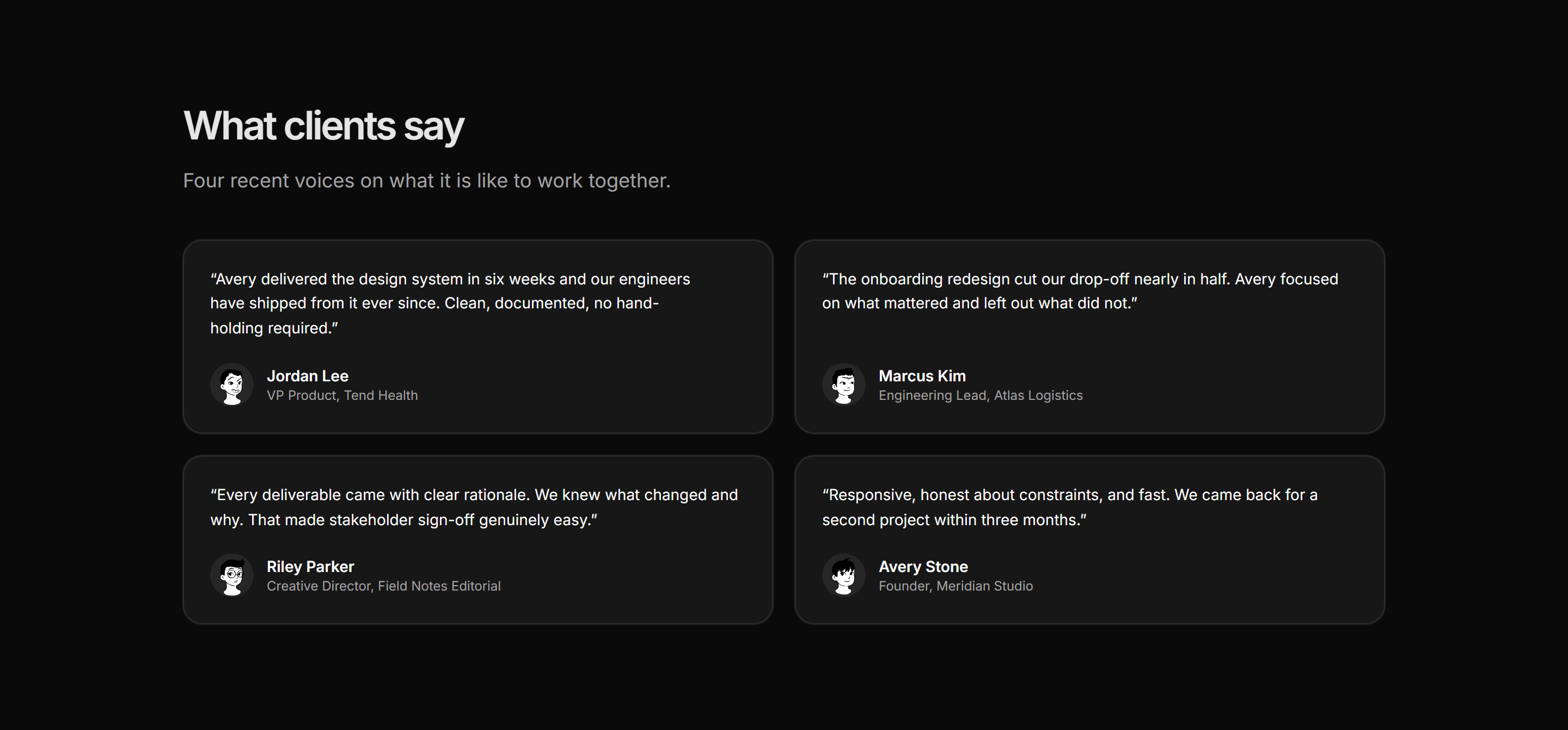 Portfolio Testimonial: Clients Say Grid