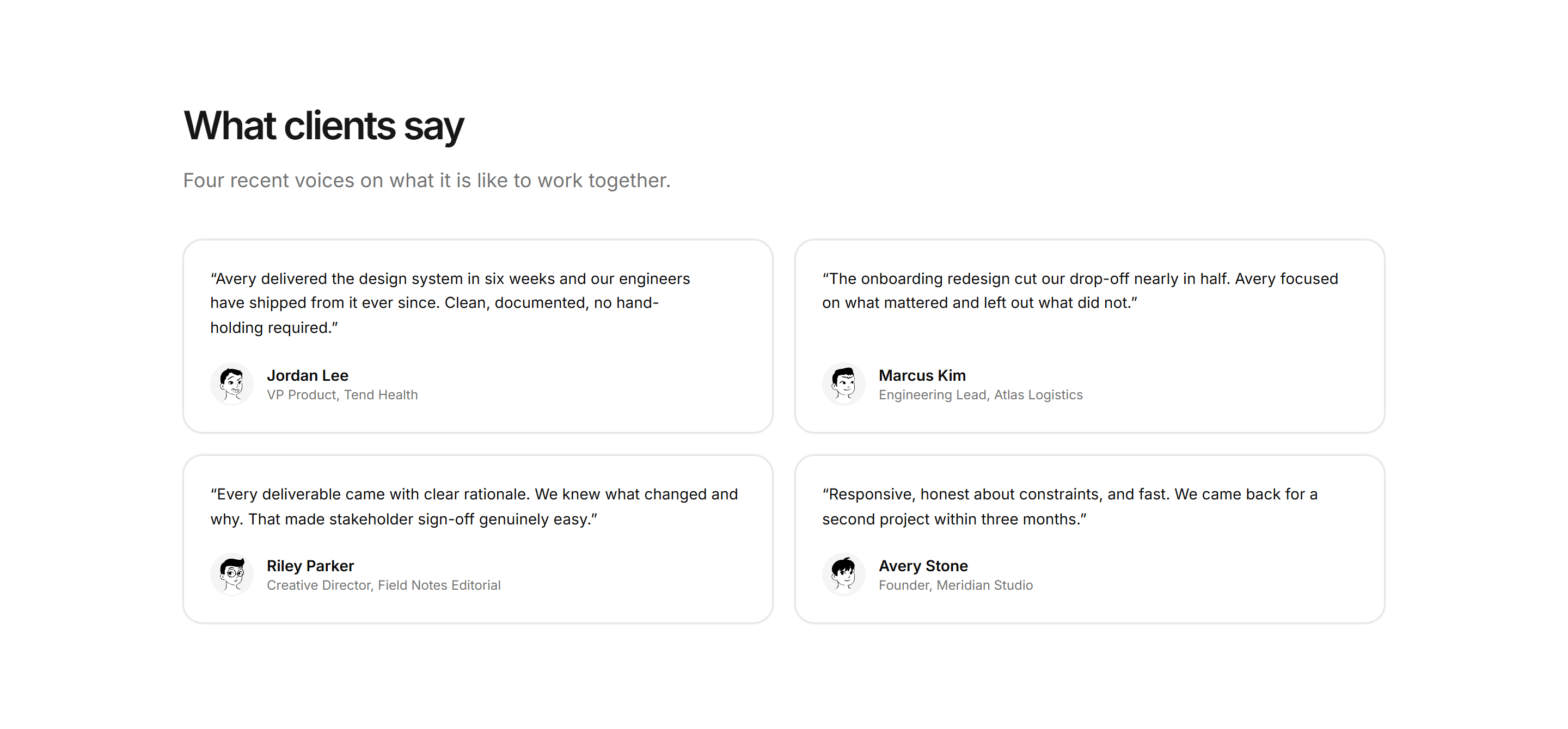 Portfolio Testimonial: Clients Say Grid