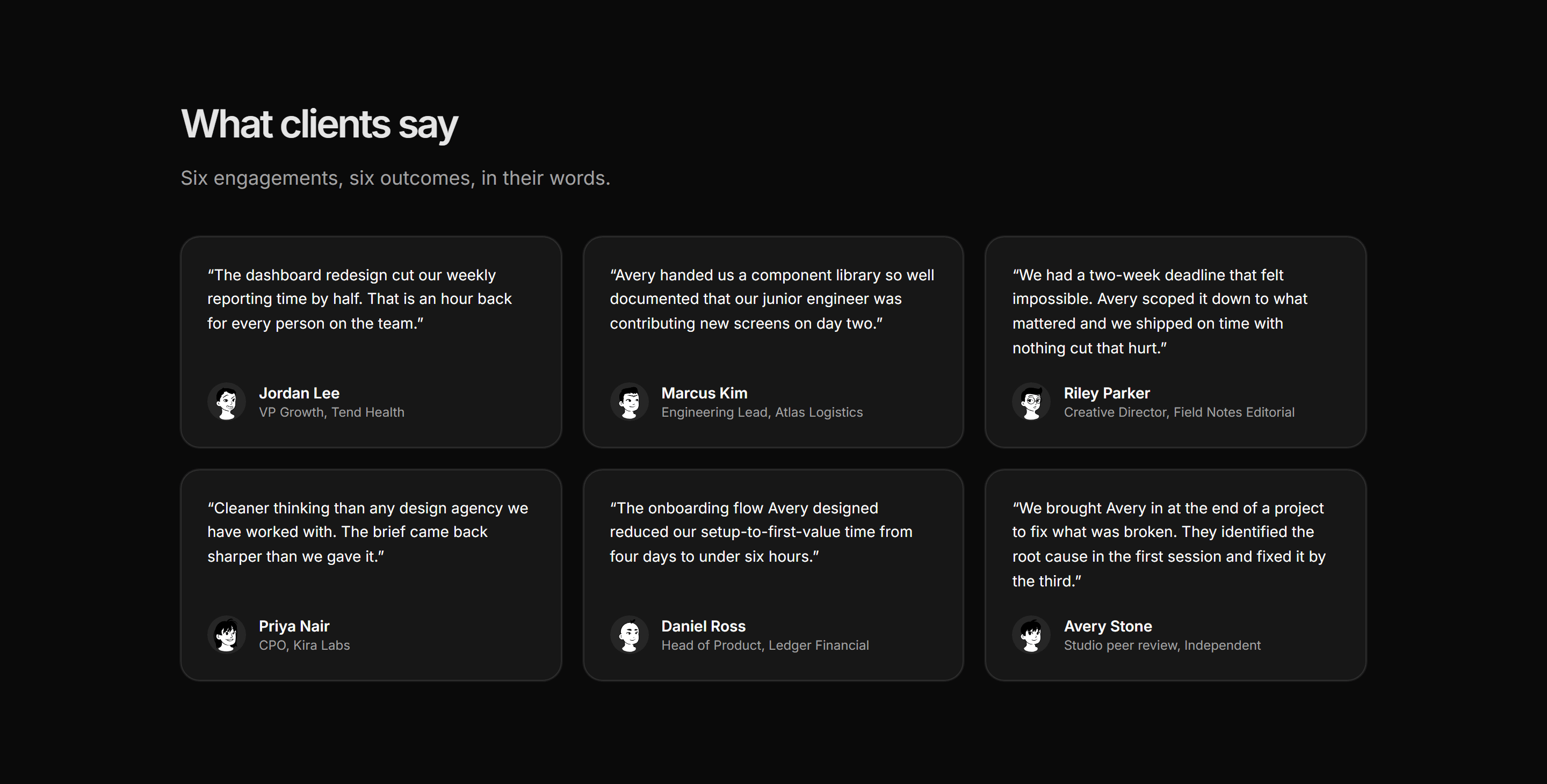 Portfolio Testimonial: Grid of Six