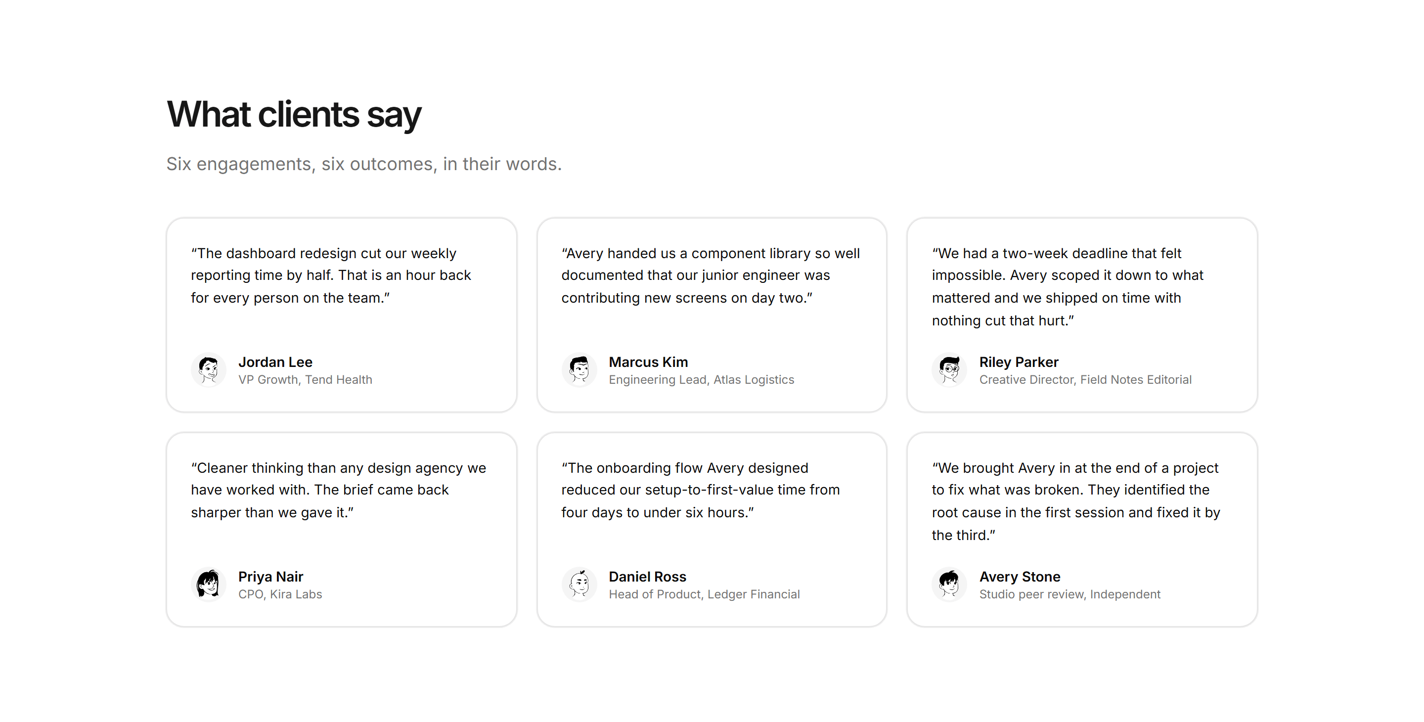 Portfolio Testimonial: Grid of Six
