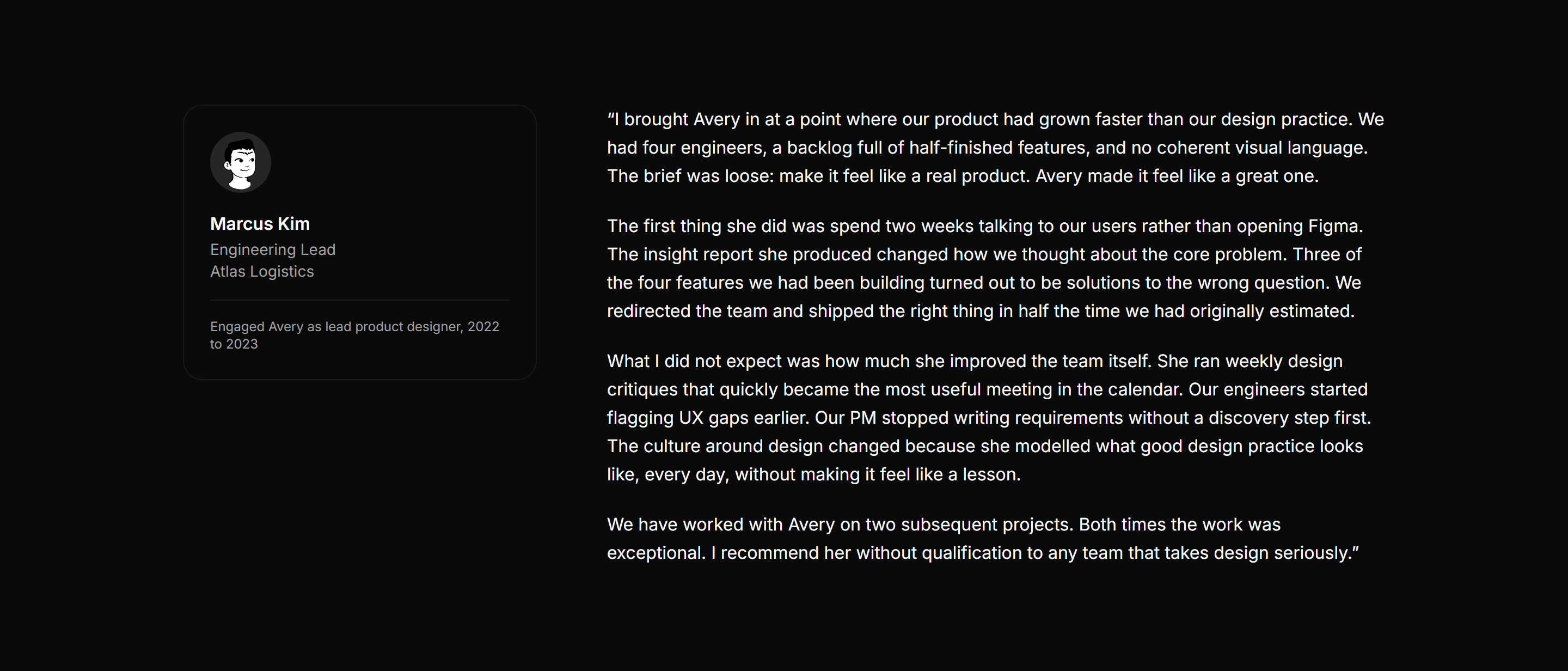 Portfolio Testimonial: Long Form Testimonial