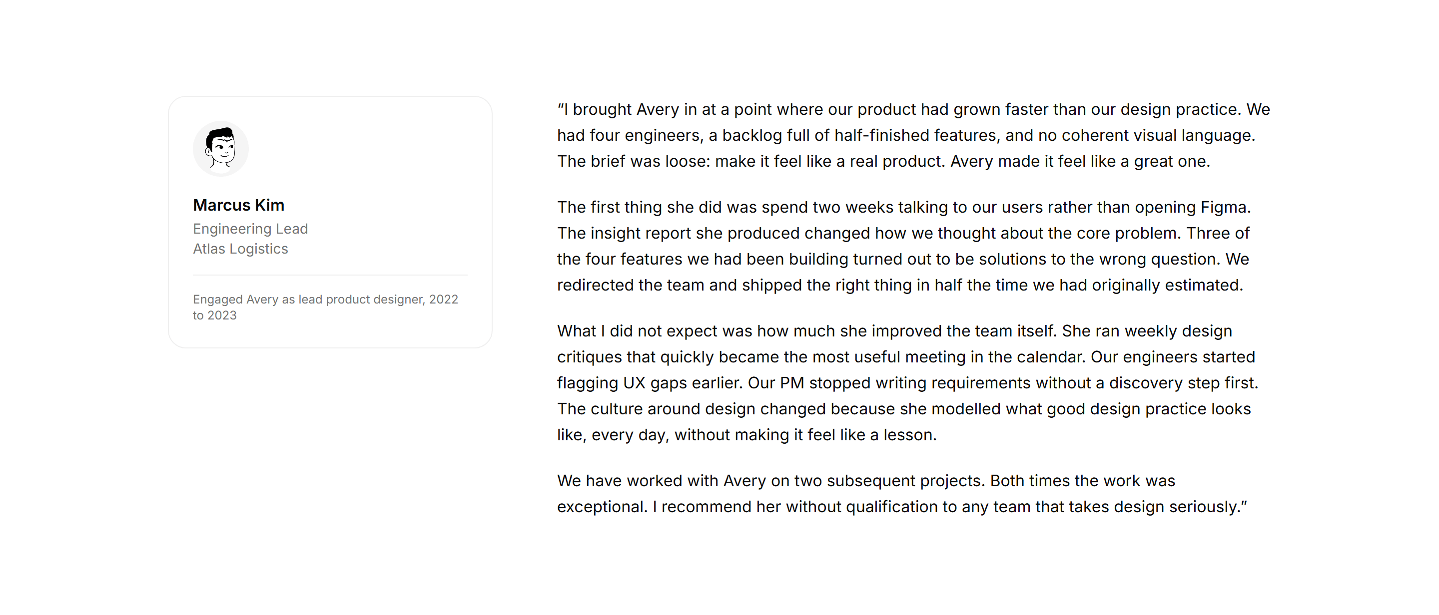 Portfolio Testimonial: Long Form Testimonial