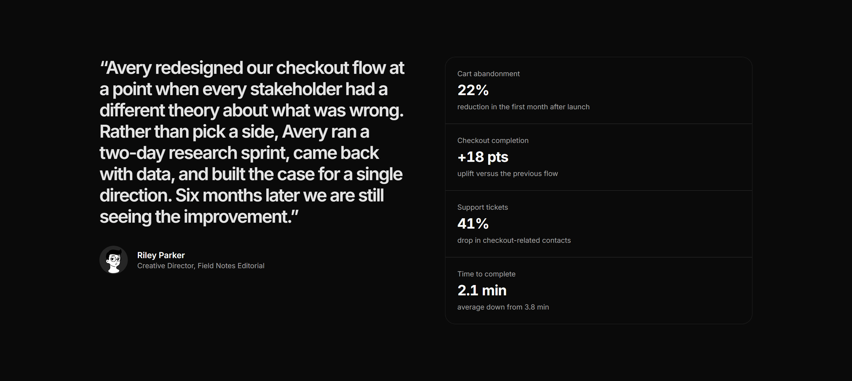 Portfolio Testimonial: Quote With Stats