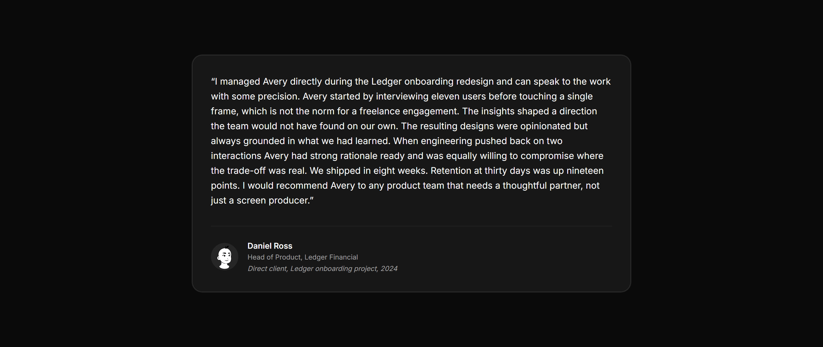 Portfolio Testimonial: Recommendation Card