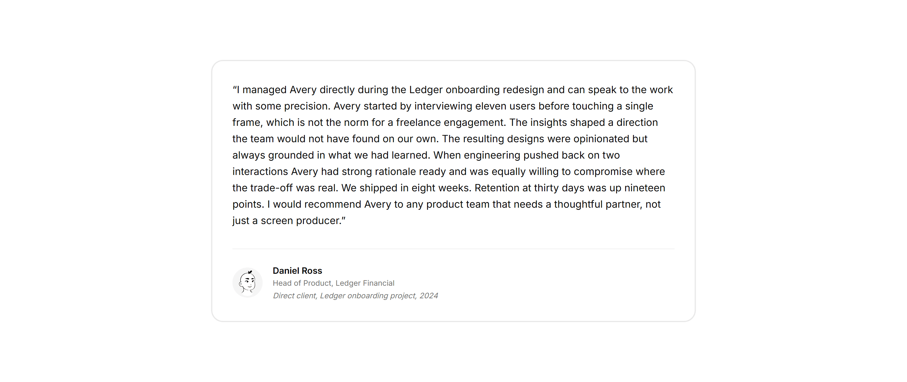 Portfolio Testimonial: Recommendation Card