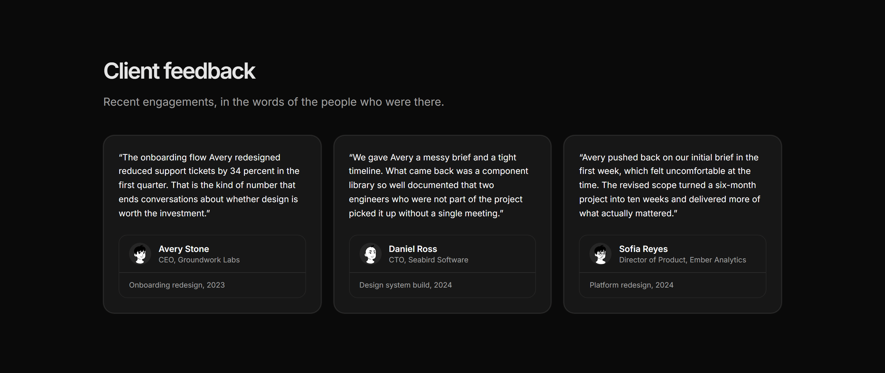 Portfolio Testimonial: Three Column Quotes