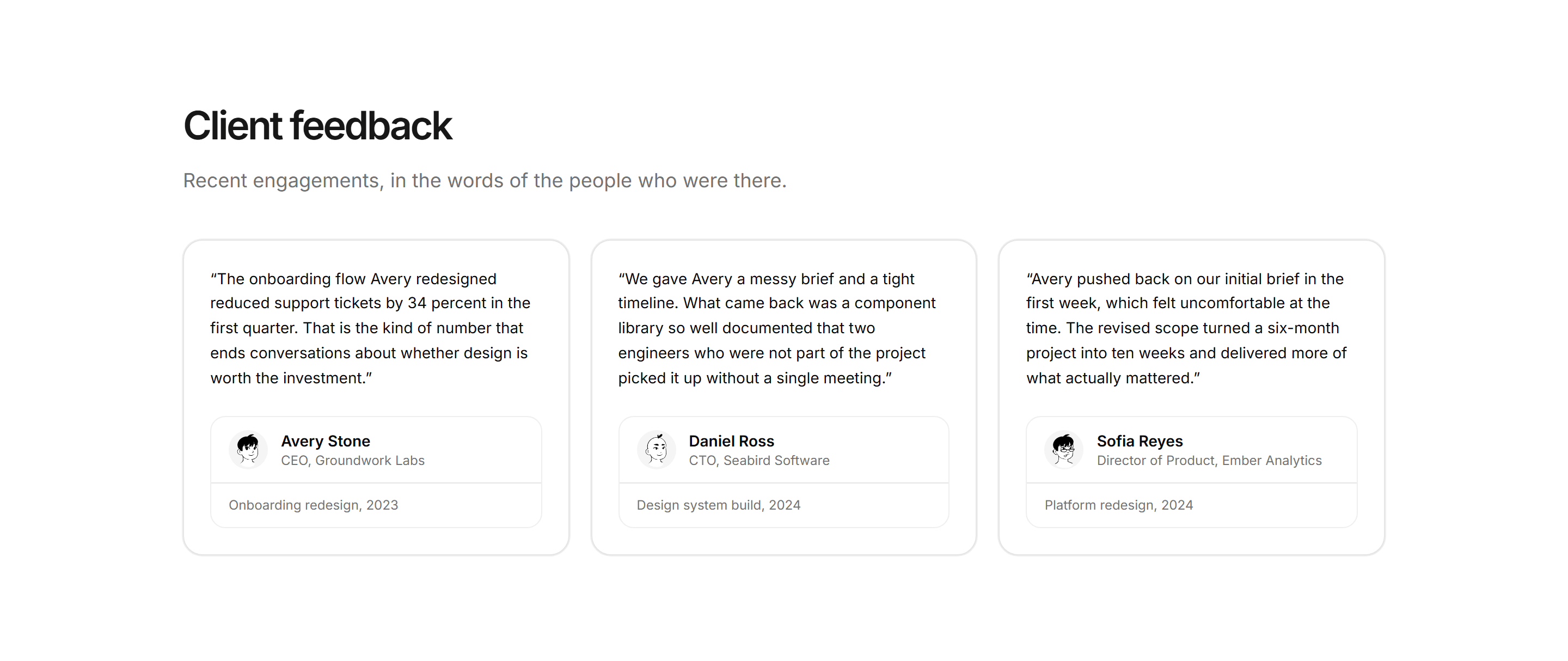Portfolio Testimonial: Three Column Quotes