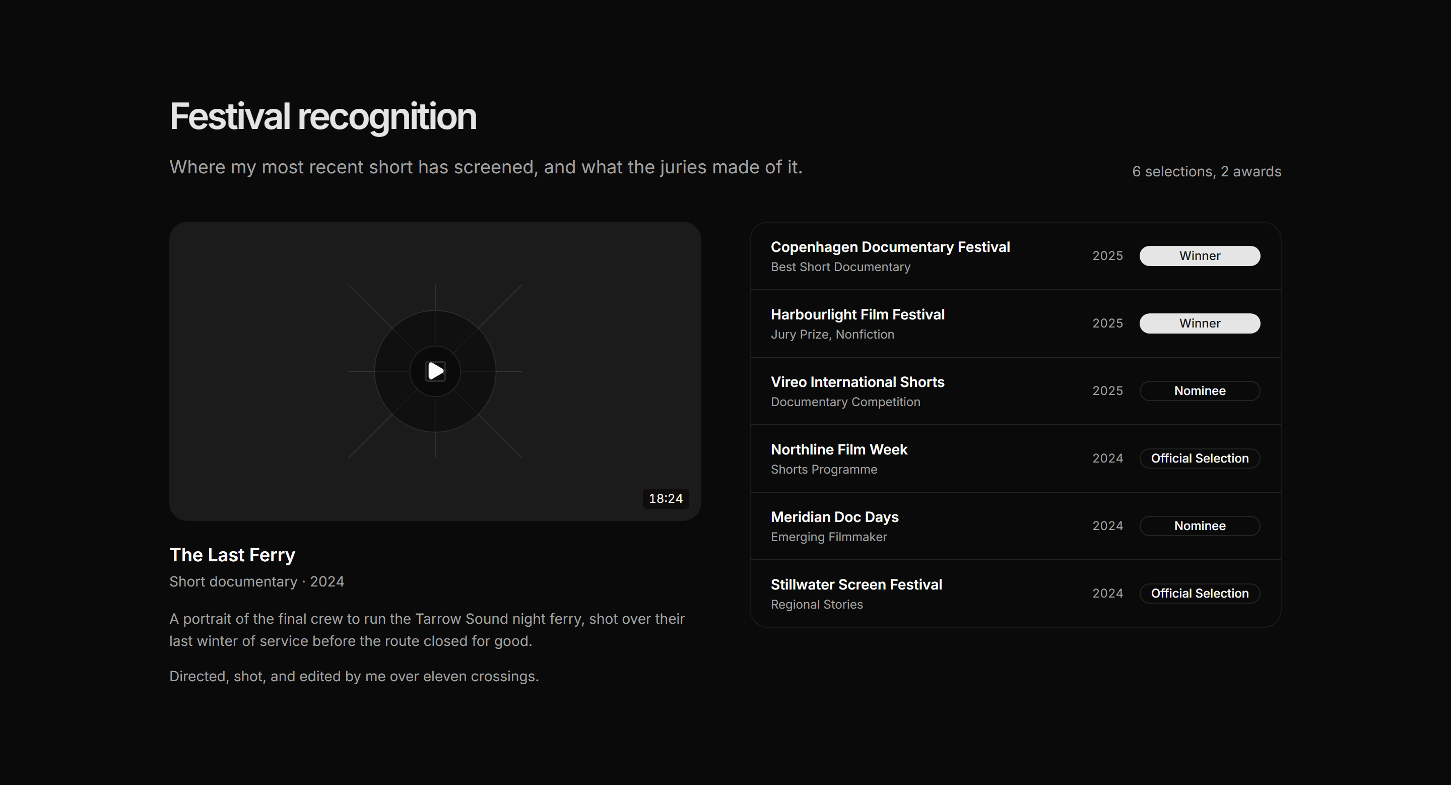 Portfolio Video and Motion: Festival Laurels