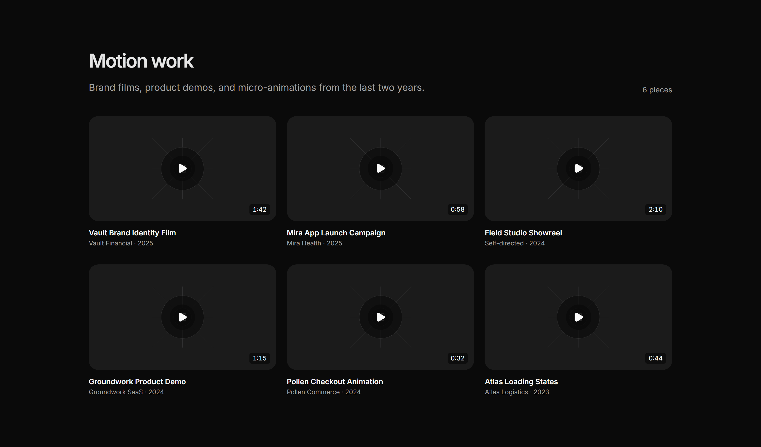 Portfolio Video and Motion: Reel Grid