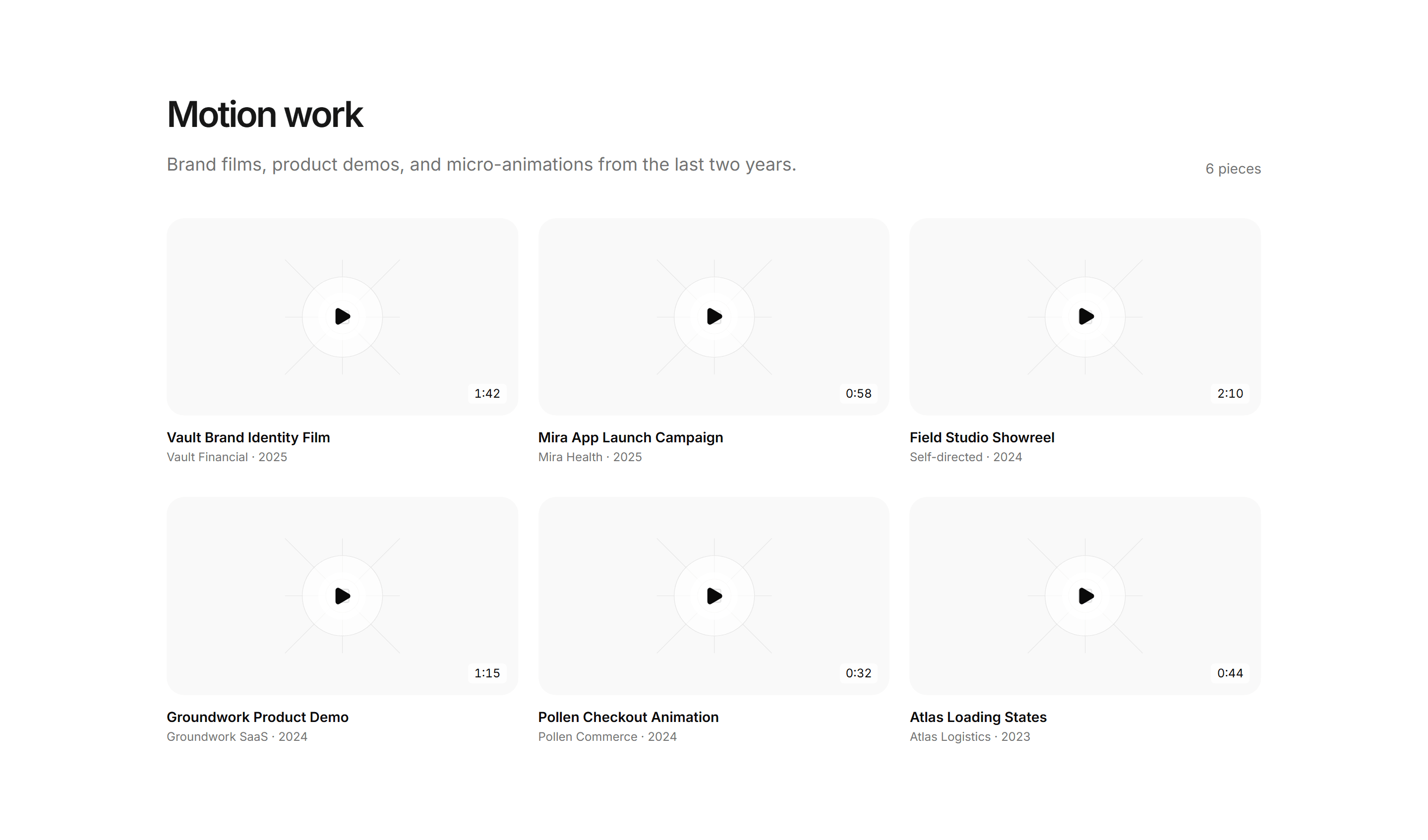 Portfolio Video and Motion: Reel Grid