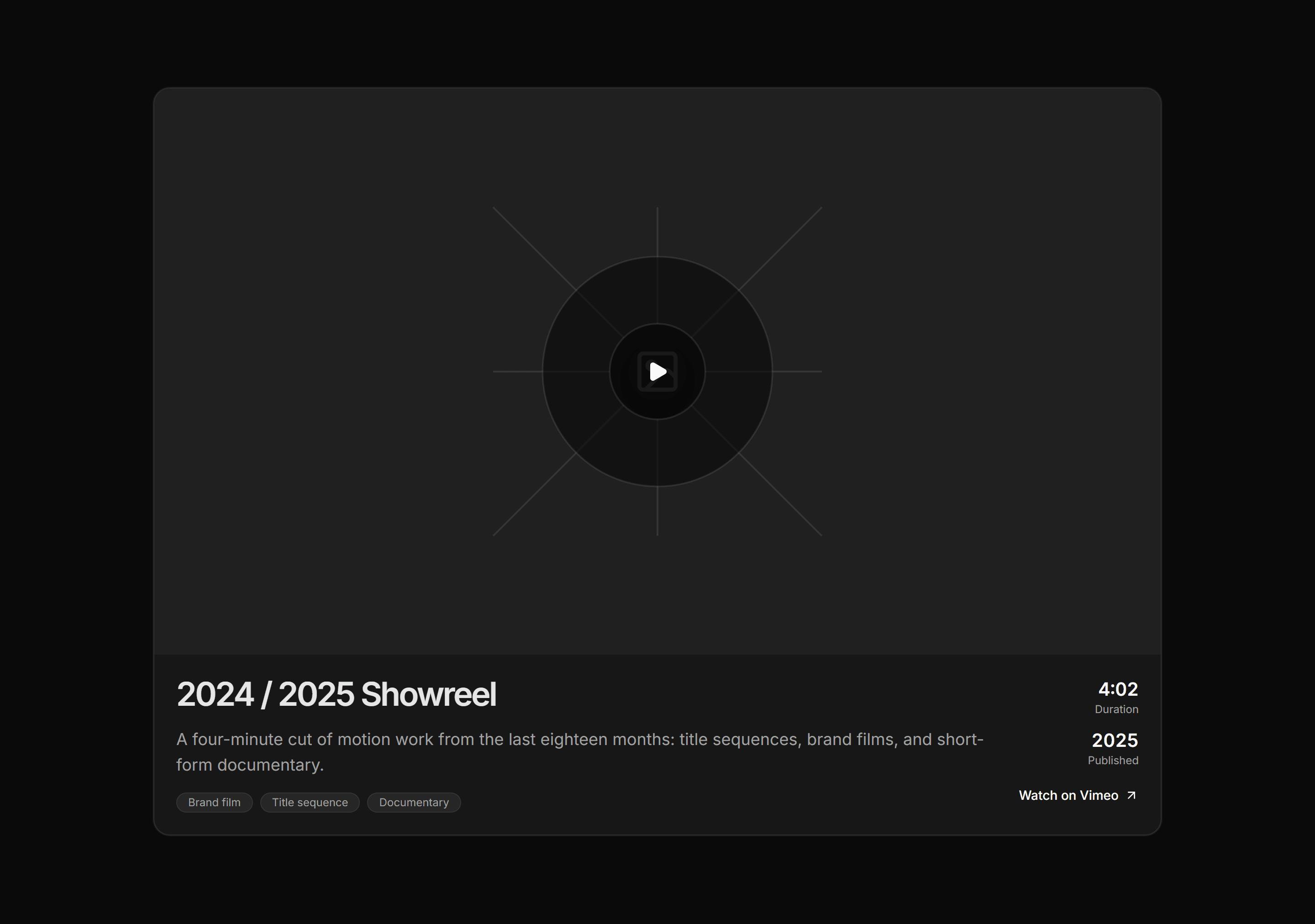 Portfolio Video and Motion: Showreel Card