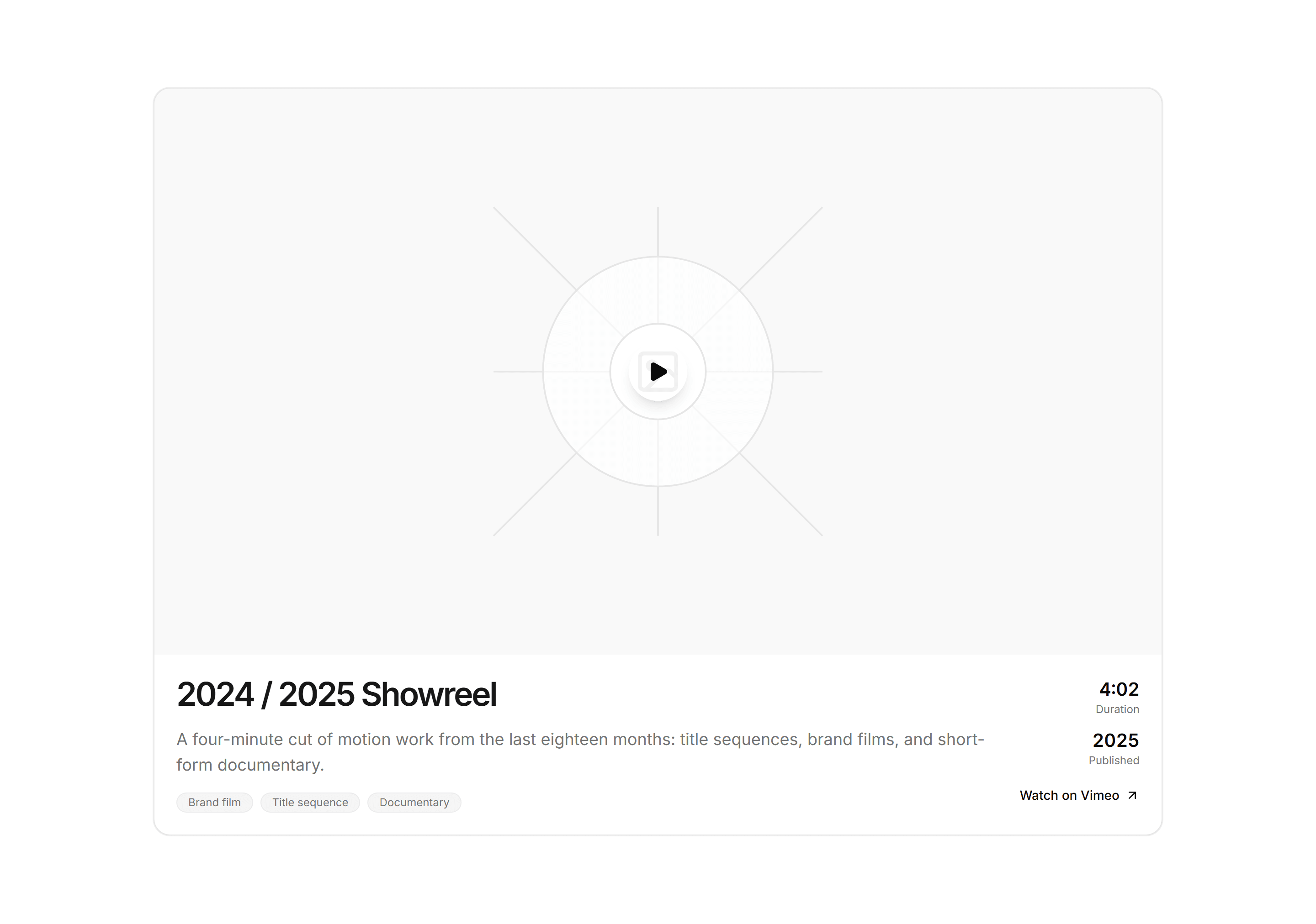 Portfolio Video and Motion: Showreel Card