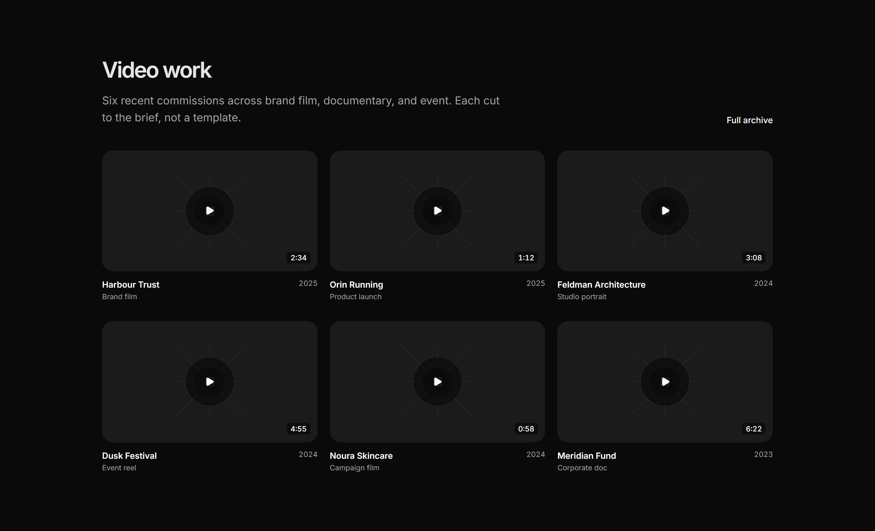 Portfolio Video and Motion: Video Grid