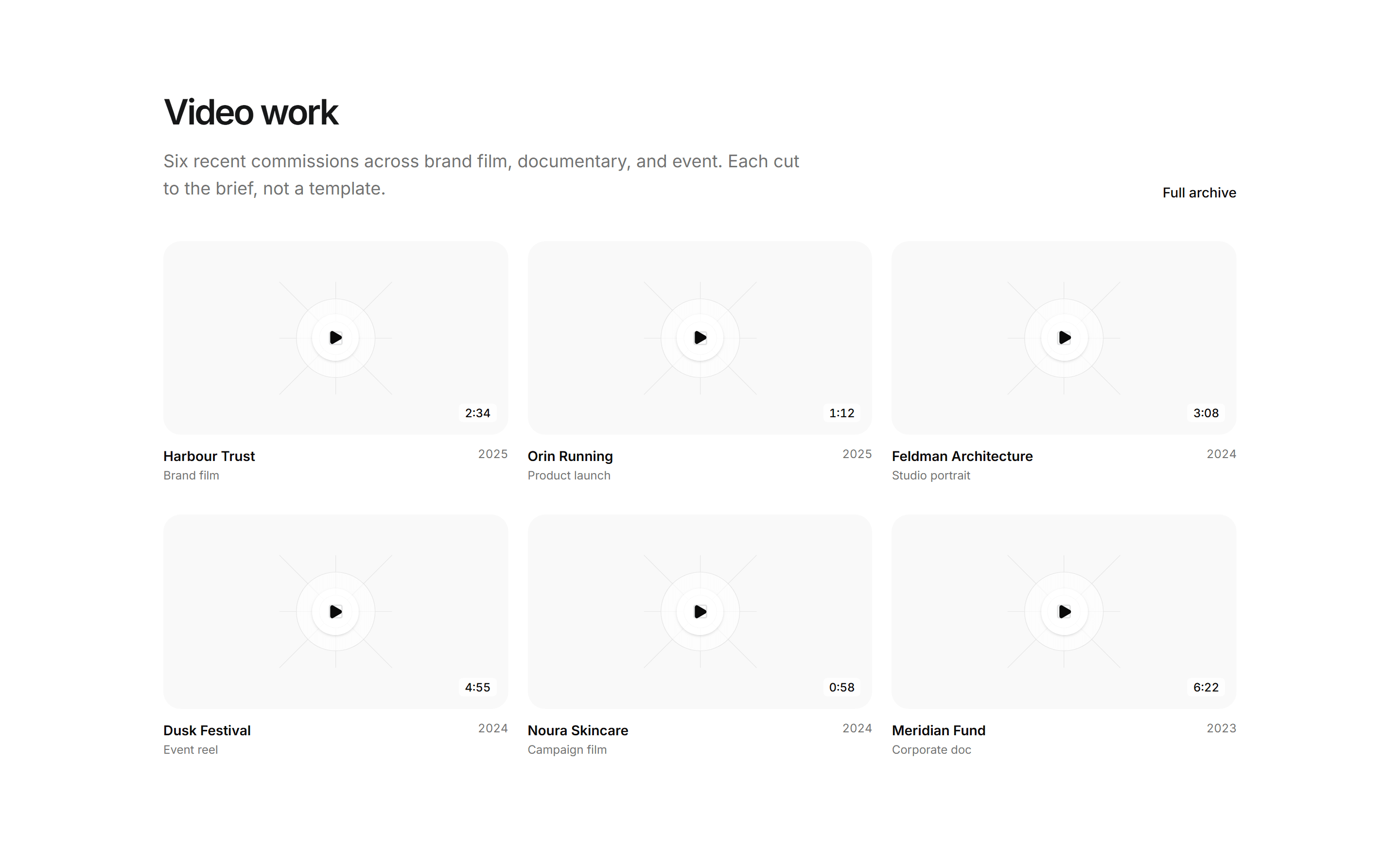 Portfolio Video and Motion: Video Grid