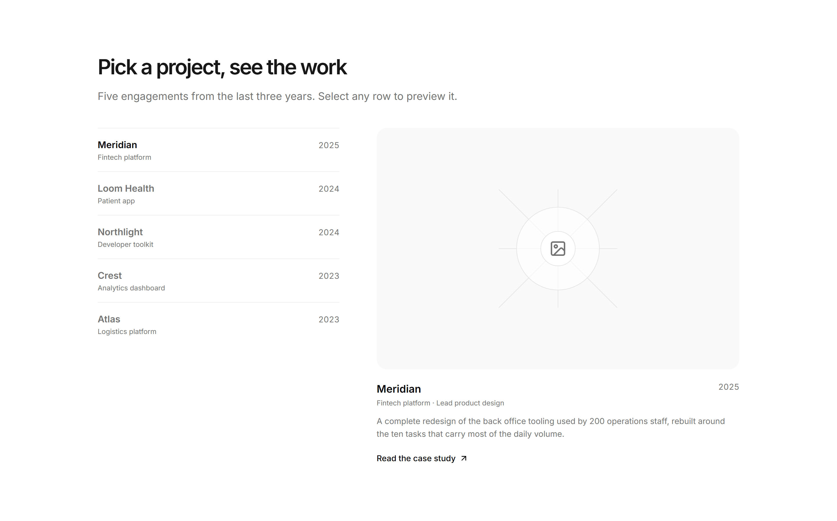 Portfolio Work Grid: List With Preview