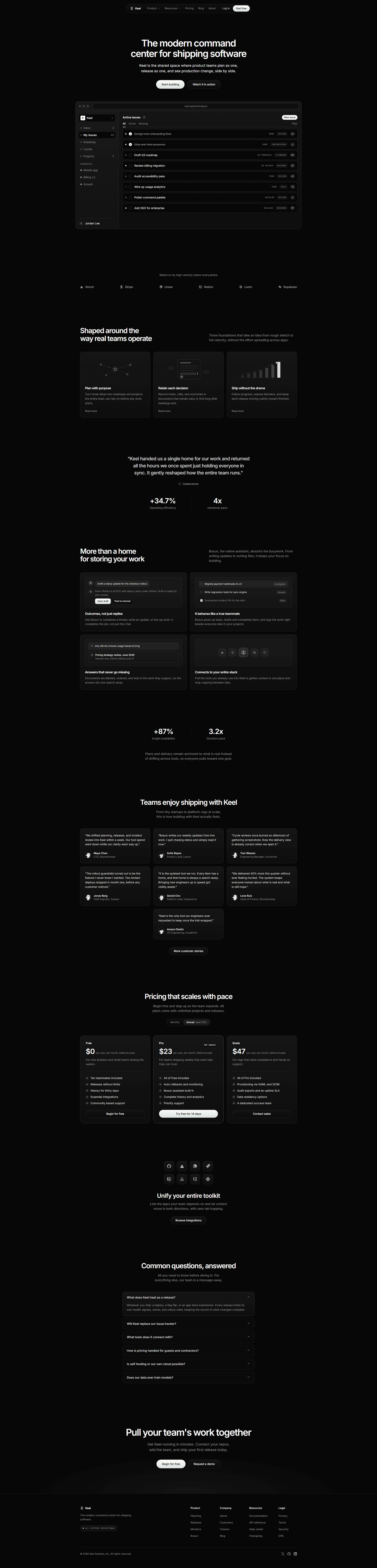 Keel template full landing page screenshot