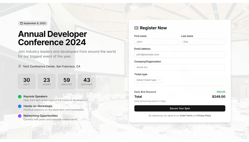 Event Registration Countdown