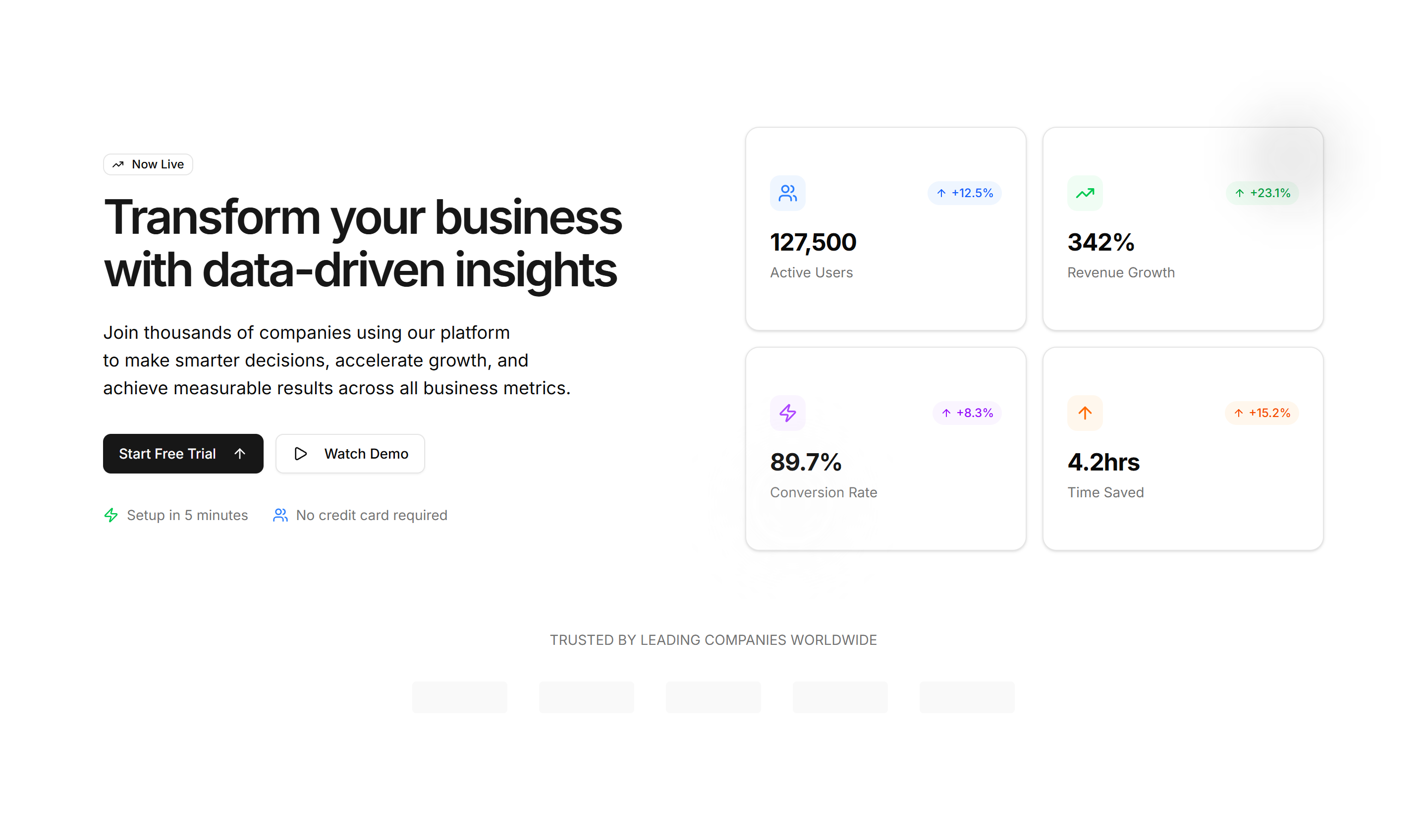Marketing Hero Section: Interactive Metrics | Shadcn UI Blocks
