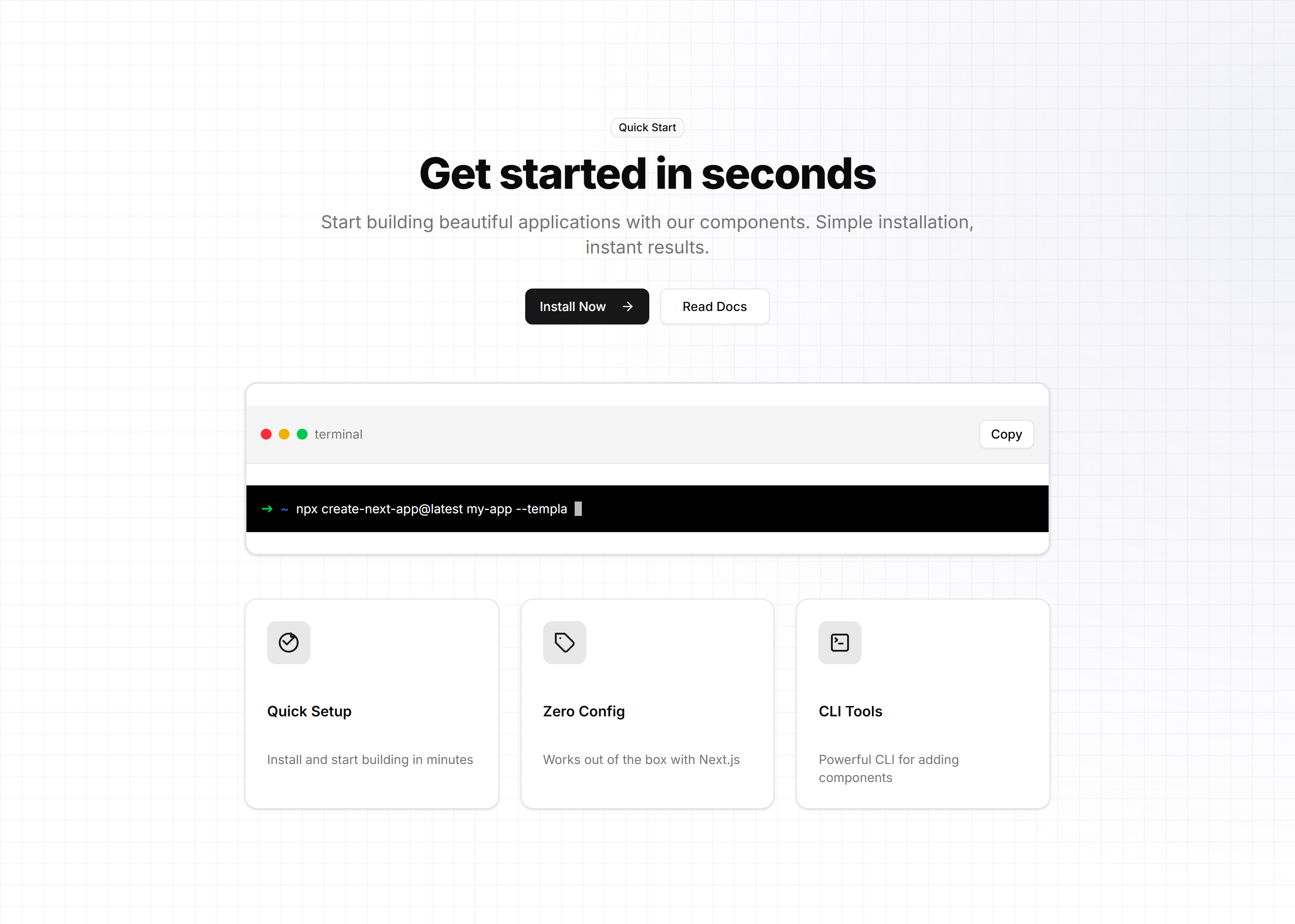 Marketing Hero Section: With Terminal | Shadcn UI Blocks